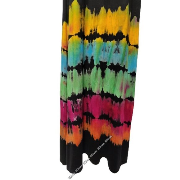Colourful Tie Dye Dress Black Maxi Long Sleeve Maxi Dress - One Size- NEW ! - Picture 4 of 8